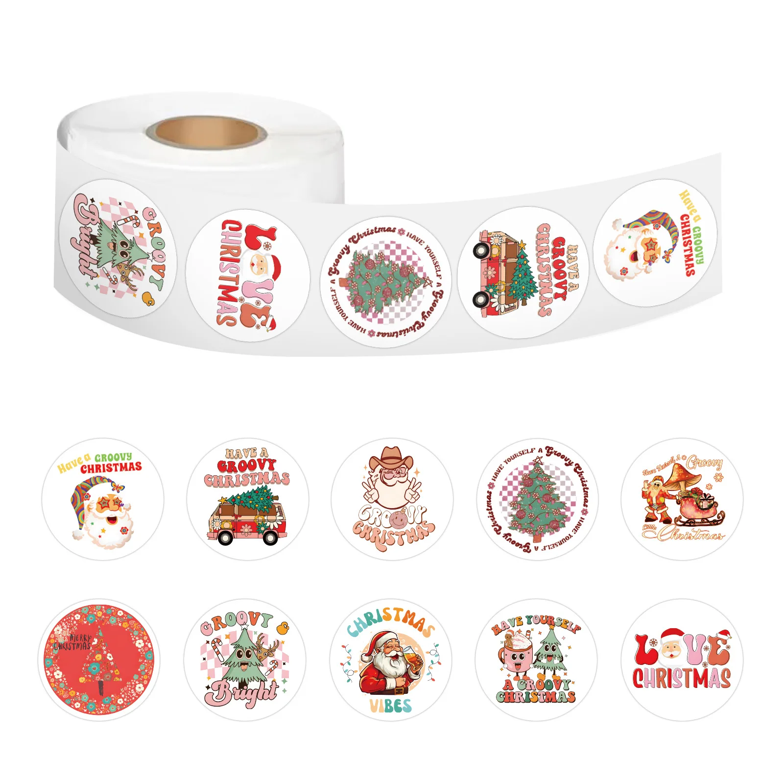 

500PCS Groovy Christmas Roll Stickers DIY Guitar Refrigerator Phone Suitcase Water Cup Skateboard Planner Supplies Stickers