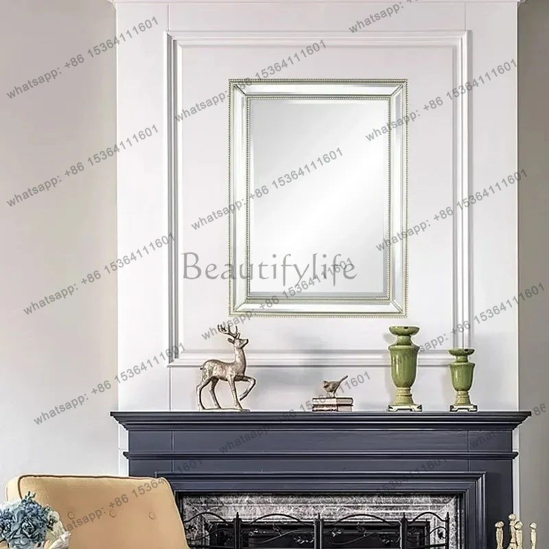 

yj9 Square decorative mirror retro European fireplace mirror living room creative wall hanging bathroom hanging mirror