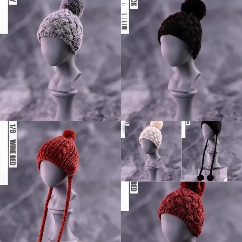 

HASUKI 1/6 Scale Female Soldie RMultiple Colors Hat Handmade Hairball Knitted Hat Model for 12'' Action Figures Head Sculpture