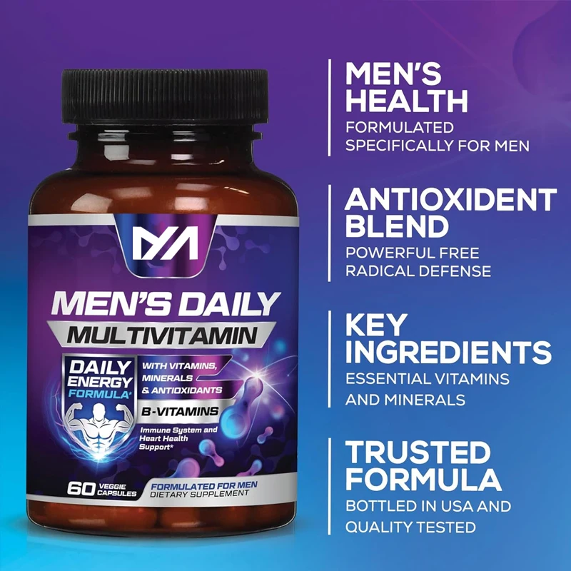 

Men's multivitamin - containing vitamins A, B12, C, and D, men's daily multivitamin, non GMO multivitamin, 60 pills