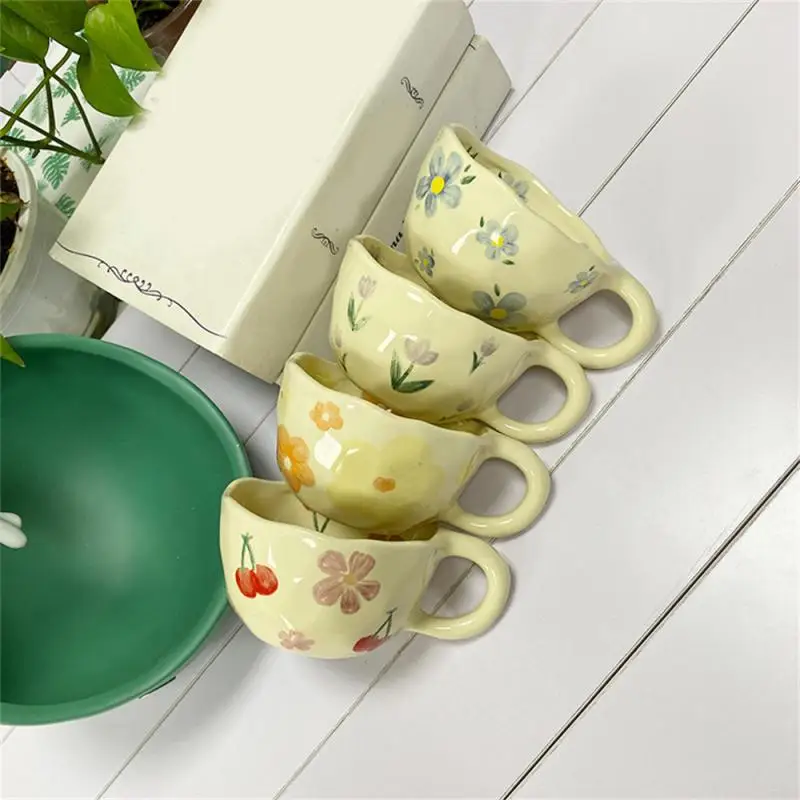 Ceramic Mugs Coffee Cups Hand Pinched Irregular Flower Milk Tea Cup Ins Korean Style Oatmeal Breakfast Mug Drinkware Kitchen