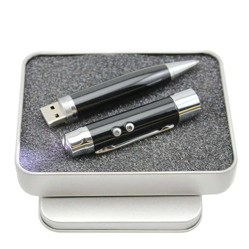 Metal Ball Laser Pen USB Flash Drive 128GB with Iron Box Memory Stick 64GB 1pcs Free Custom Logo 32GB High Speed Pen Drive 16GB