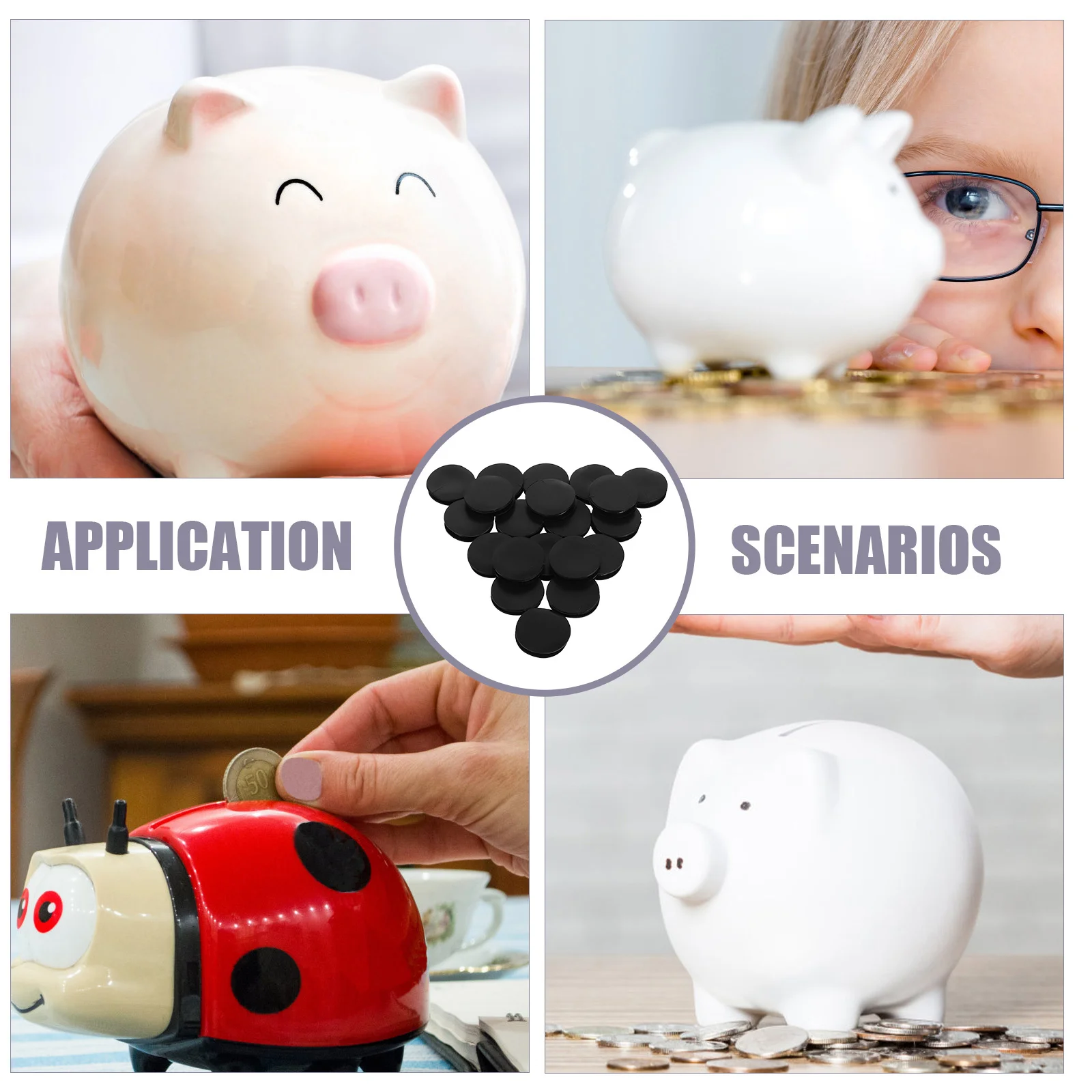 20 pçs redondo plugue de borracha preta para cofrinho caixa de poupança de dinheiro rolha moeda jar fechamento tampa de garrafa substituição ajuste seguro