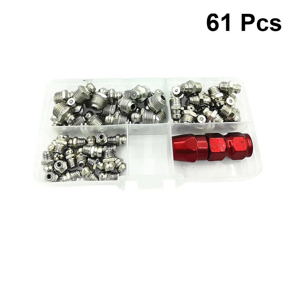 

61pcs Straight Head Grease Fittings Flat Head Tool Durable Professional Set Machinery Construction Equipment Hose Clamps