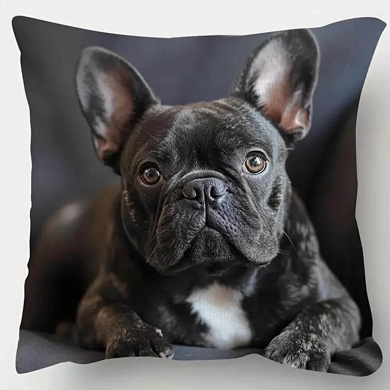 1pc French Bulldog Cute Dog Printed Throw Pillow Cover, Suitable for Sofa, Bedroom, Living Room, a Healing Gift for Dog Lovers.