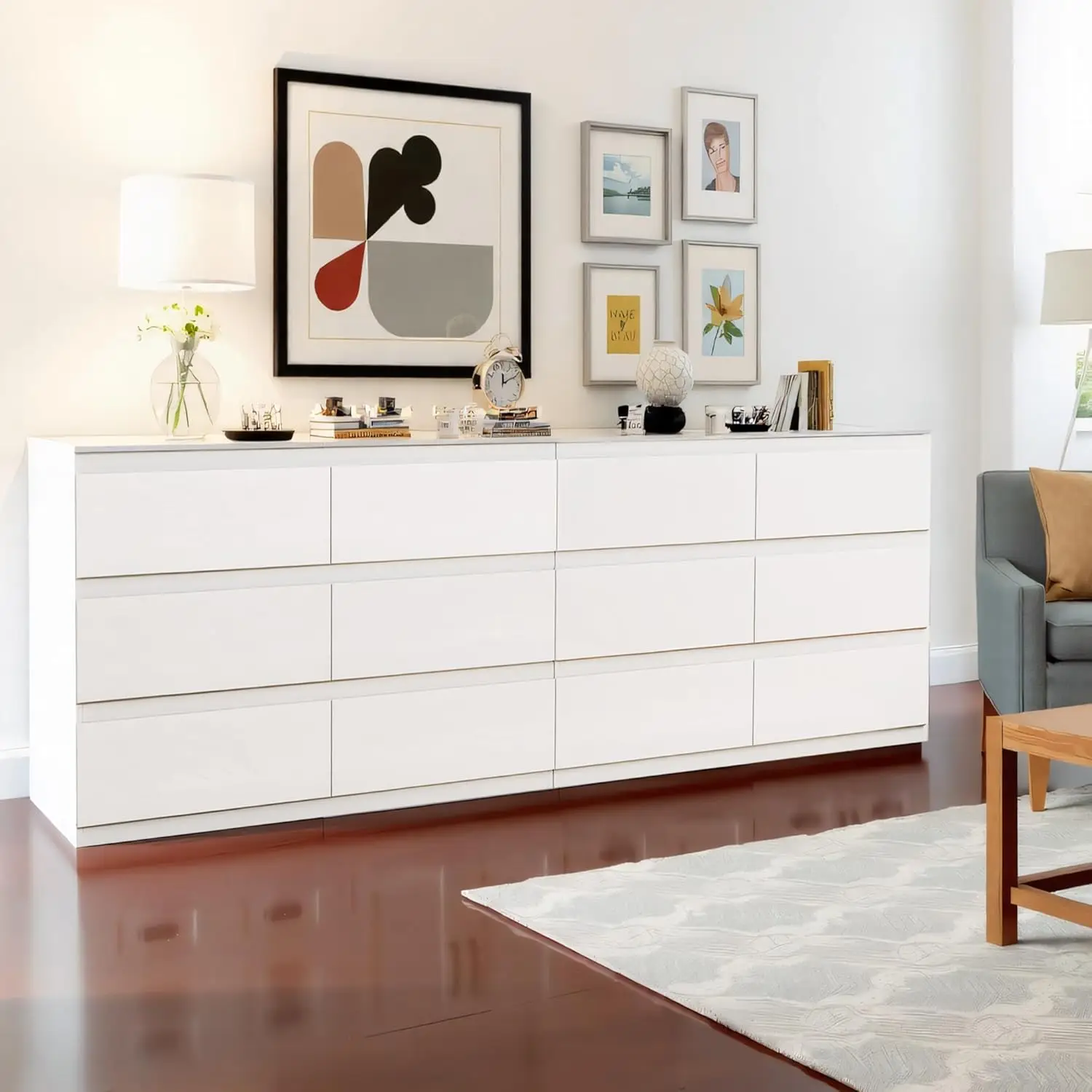 White Wood Dresser for Bedroom, Living Room & Entryway with 6 Wide Drawers for Clothes Storage, Multi-Functional view 6