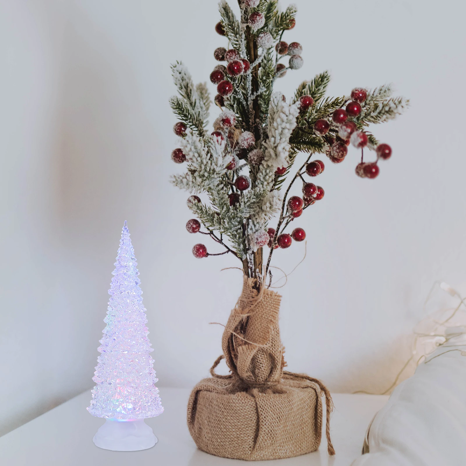 

Acrylic Xmas Tree Night Light LED Lamp for Bedroom Decor Crystal Clear Cartoon Shape Desktop nament Colorful Lighting