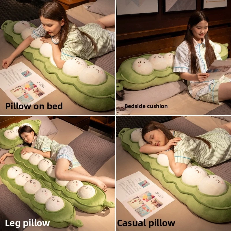Pea-shaped long pillow, large bedside leg pillow, cute boys and girls to sleep with on bed