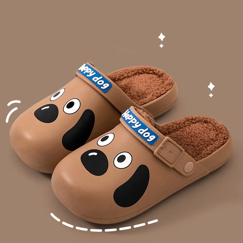 ﻿ Plush Fur Clogs Slippers For Women Men Winter Soft Furry Slippers Waterproof Garden Shoes Multi-Use Indoor Home Shoes