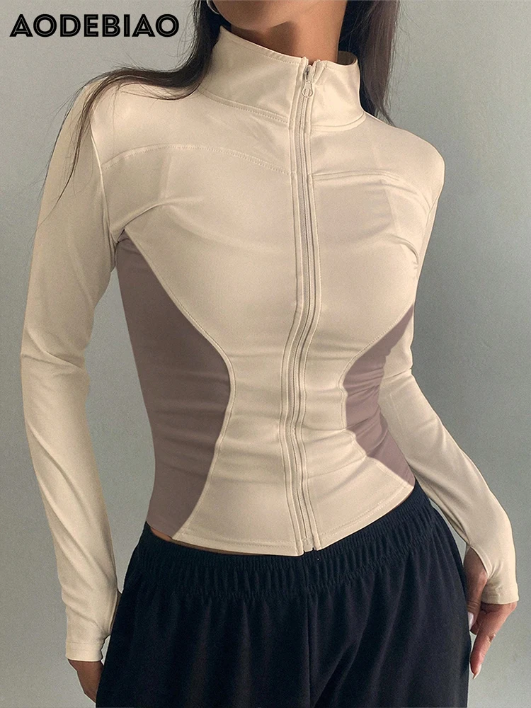 AODEBIAO Autumn Winter Women Jacket Coat Long Sleeves Fashion Turtleneck Slim Coat Casual Cardigan Jacket Hoodie Lady Streetwear