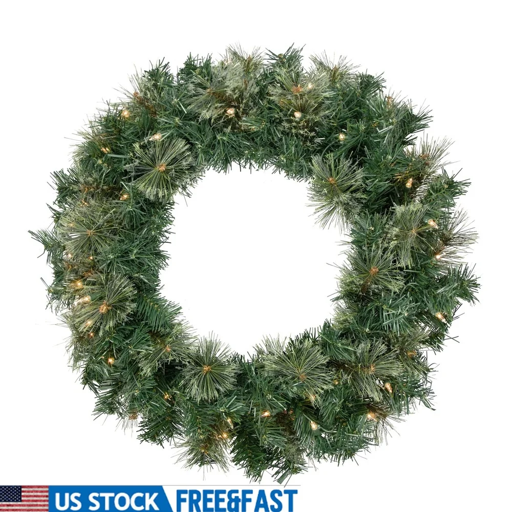 

Pre-Lit Oregon Cashmere Pine Christmas Wreath with 50 Incandescent Mini Lights 24 Inch Indoor Outdoor Decor UL Certified Heavy