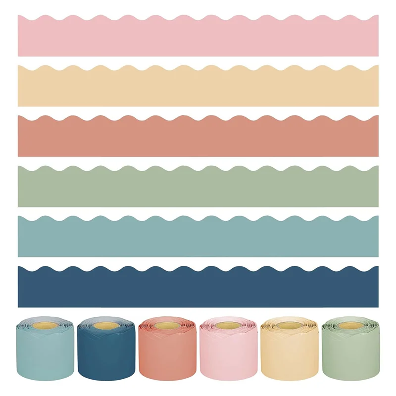 

AT82-красочные 240 футов бохо доска объявлений границы наклейки зубчатая отделка 6 рулонов для украшения классной комнаты