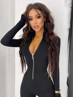 Fitness Outfit Female Casual Sporty Workout Zipper Jumpsuit Women Rompers Long Sleeve Skinny Activity Wear Overalls Tops - Image 2
