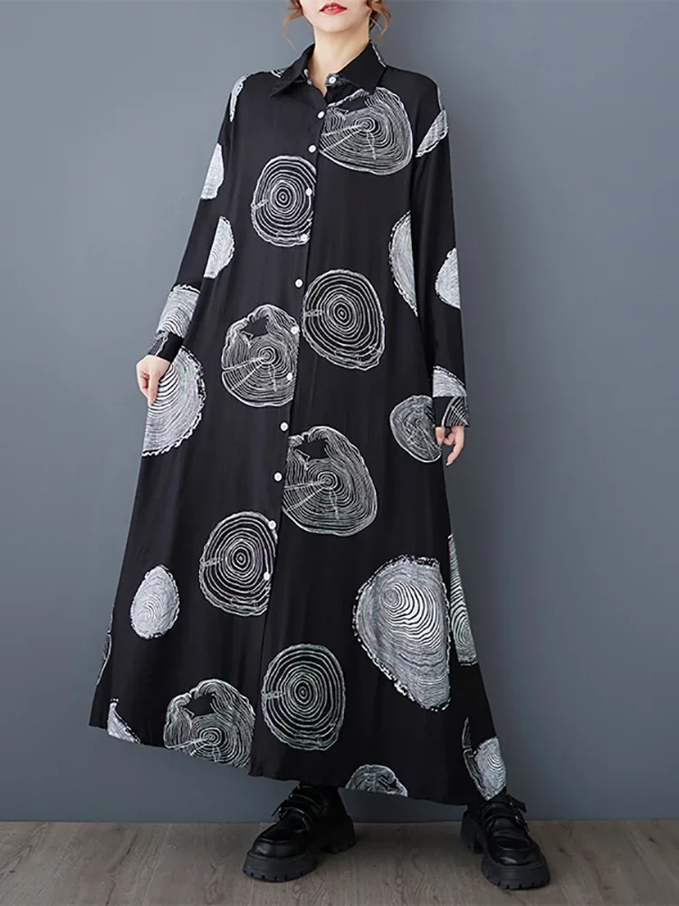 XITAO-vestido con estampado de flores y una hilera de botones, vestido de Color contrastante, corte en A, informal, manga larga, cuello vuelto, GMM1182