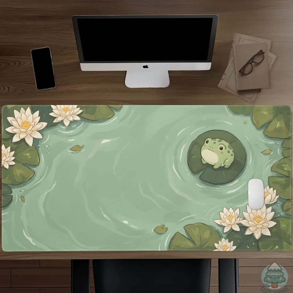 Frog-shaped table mat, Lily pad mouse pad, Sage green keyboard mat, Warm cottage-style desktop decoration PC accessories