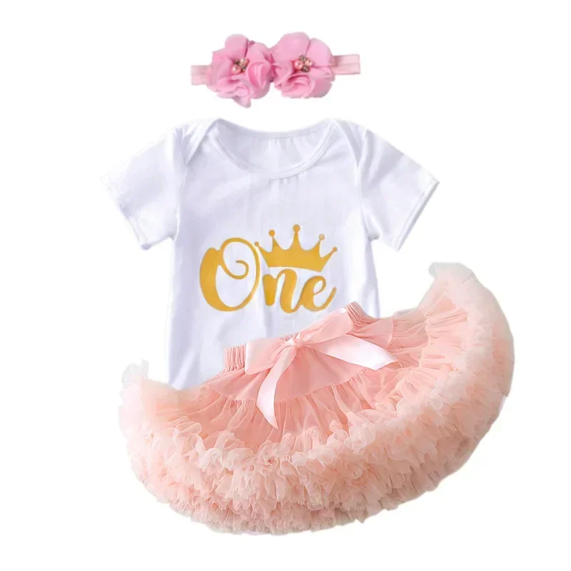 Baby Girls Boutique Clothes Sets One Year Old Birthday Newborn 6 9 Months Girls Tutu Outfits Romper+Skirt+Headband 1 Year