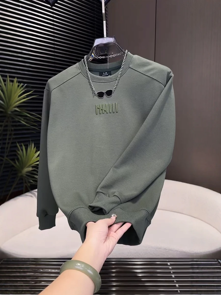 

Модный мужской свитшот с круглым вырезом и длинными рукавами в корейском стиле, простой дизайн, удобный свободный крой, осенняя новинка