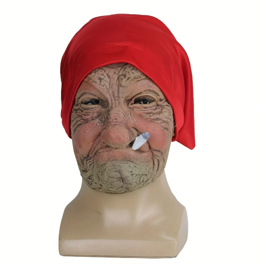 

Latex Mask Little Red Hood Smoking Grandma Old Woman Mask Party Props Halloween Ideal Choice for Gifts Suitable for Men Women