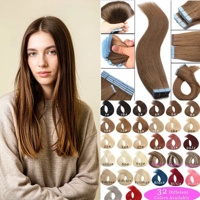 100% Human Hair Tape In Hair Wig 20pcs 22inch 50g #613 P4-613 Hairpiece Boost Fullness Party Factory Direct Salon Welcome