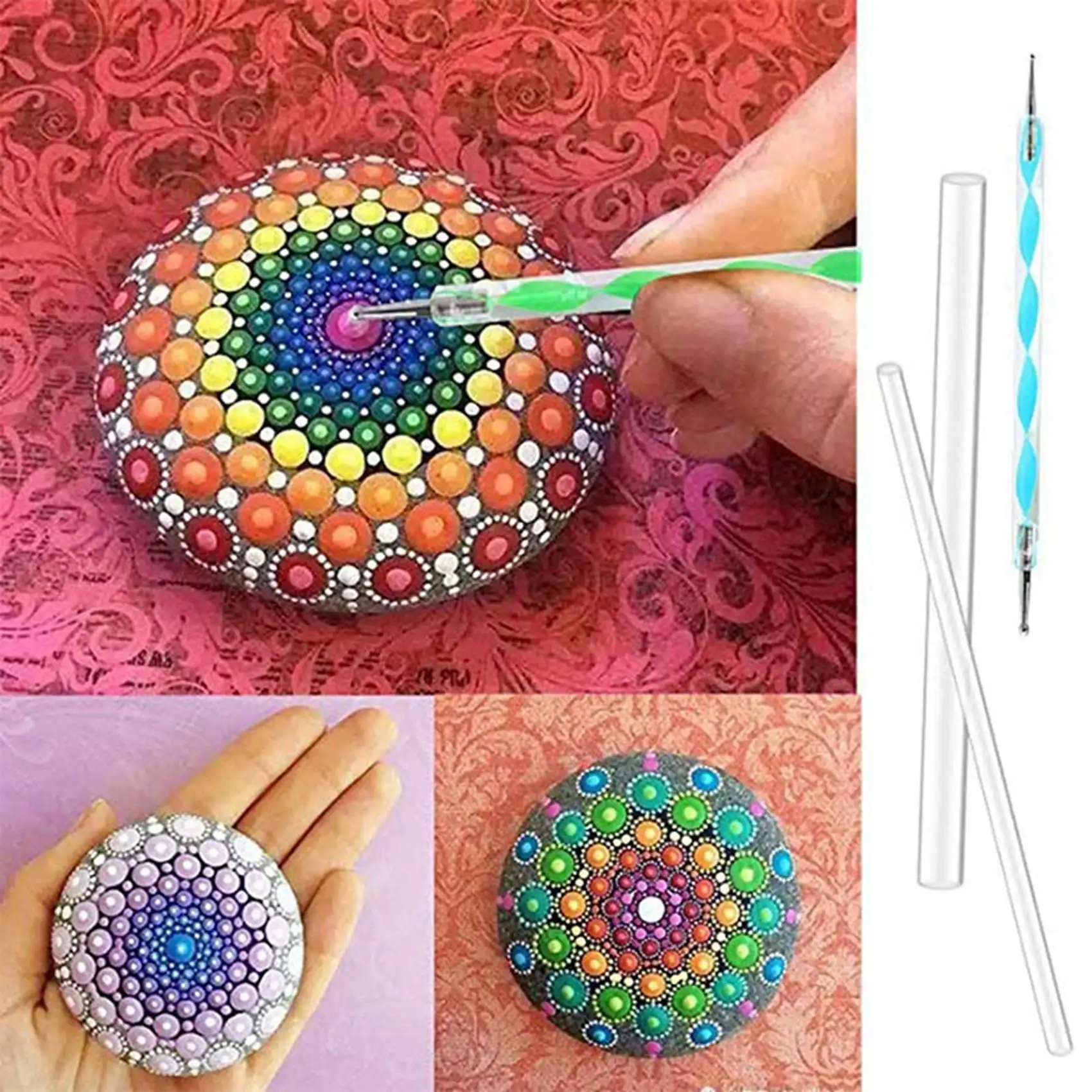 Leading-48 Pcs Mandala Dotting Tools For Painting Rocks Mandala Stencils Kit Ball Stylus Clay Sculpting Carving Tools