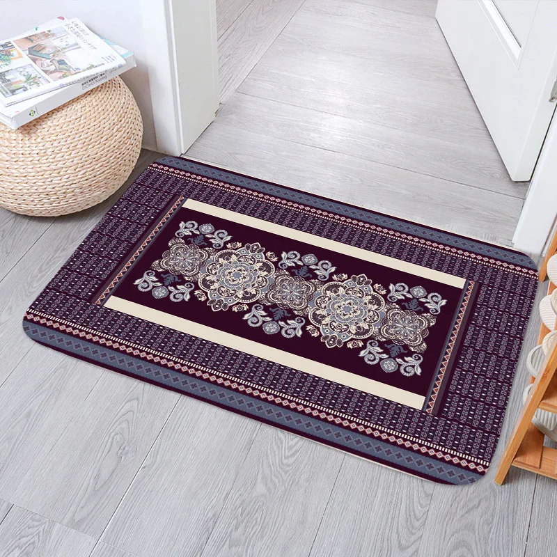 Boho Persian Rug Pattern Kitchen Bath Entrance Door Mat Absorbent Home Decor Coral Velvet Bedroom Mats Anti-Slip Carpet Doormat