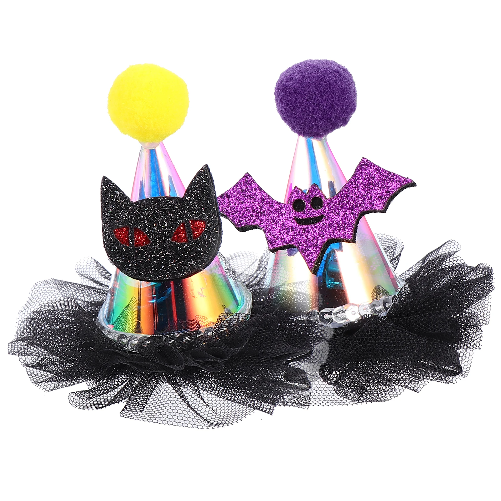 

2pcs Wizard Hat Hair Clips Black Cat Purple Bat Halloween Party Stage Cosplay Accessories Lightweight Comfortable Cartoon Style