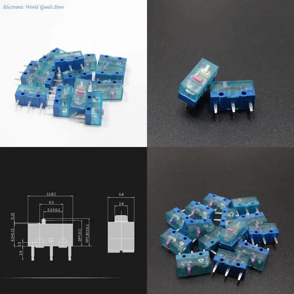 A3PD 4Pcs for HUANO Mouse Microswitch 0.74N 3Pins (80M Clicks) Mice Microswitch Set Pink Dot Blue Transparent Shell 3Pins