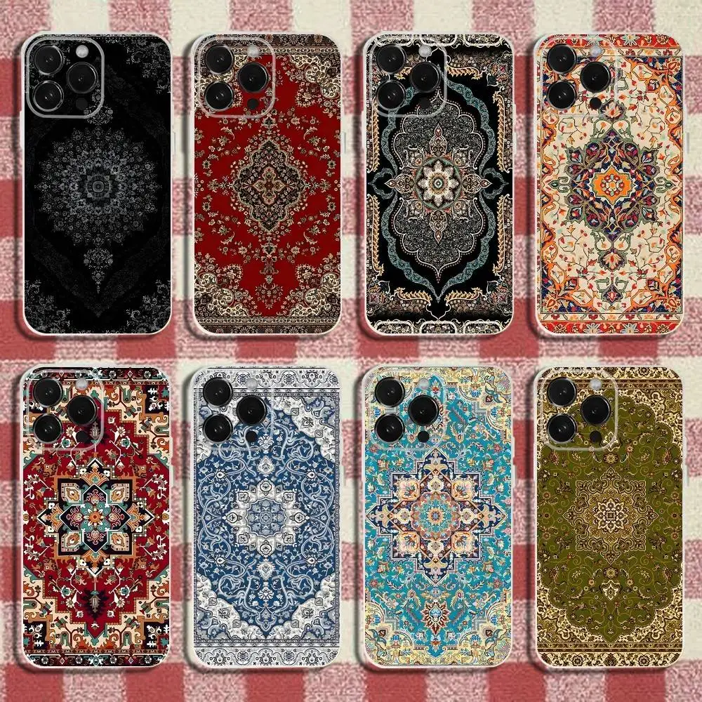 

Persian Carpet Floral Pattern Phone Case For iPhone 17,16,15,14,13,12,11 Pro,Max,Plus,X,XS,XR,SE,Mini Transparent Silicone Soft