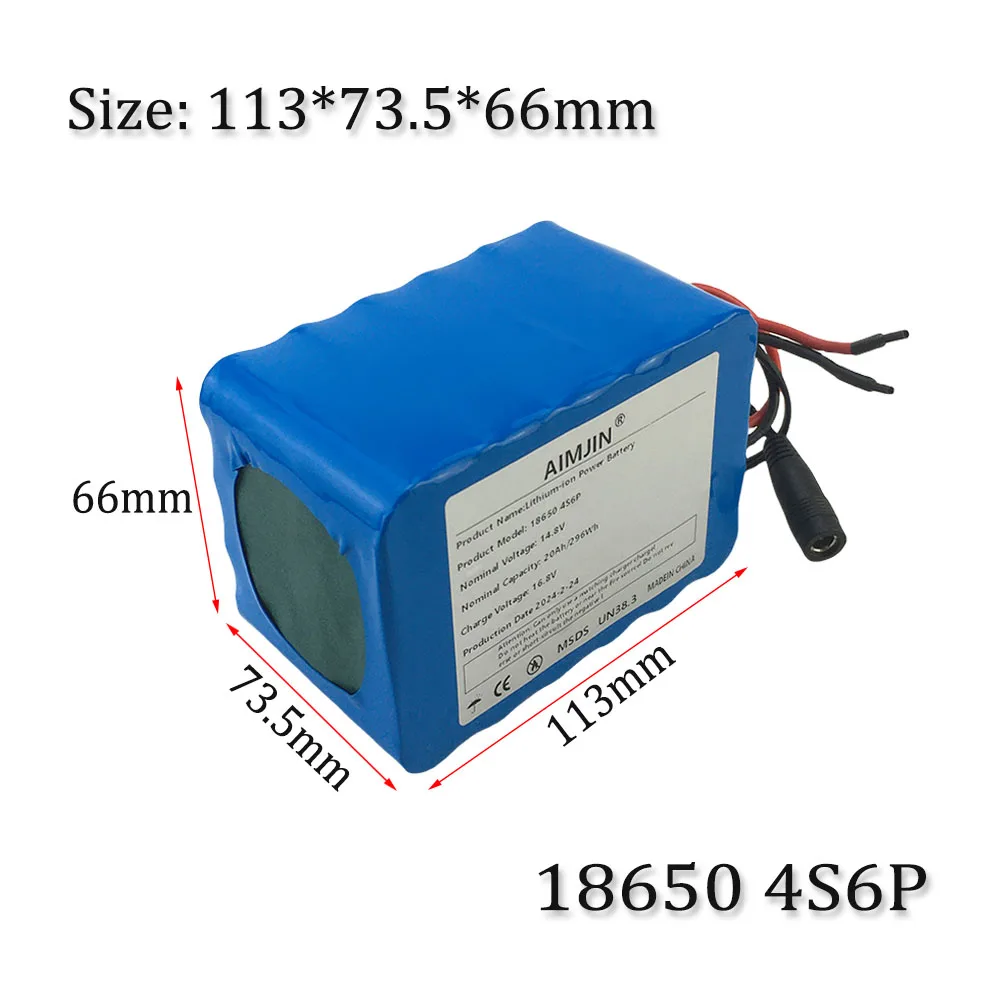14.8V 4S6P with BMS 100% New 20Ah 18650 Li-iom Battery Pack Night Fishing Lamp Heater Miner's Amplifier Batteries