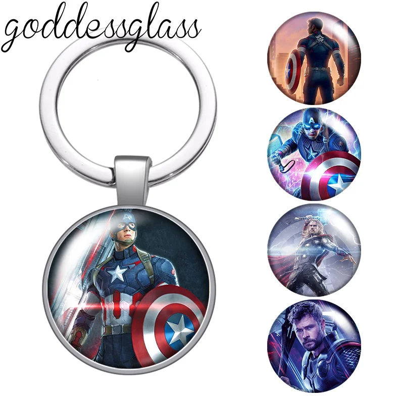 Disney Captain America Hulk Thor Heroes Photo glass cabochon keychain Bag Car key chain Ring Holder Charms keychains gift