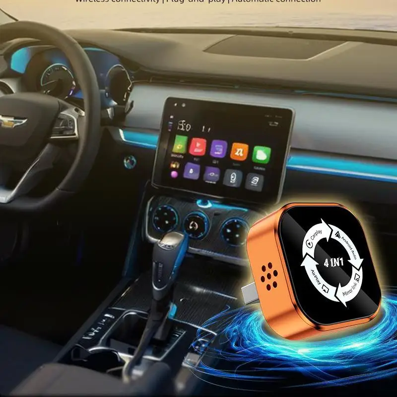 

Беспроводной адаптер Carplay 4-в-1 для Android Auto: проекционный бокс для автомобиля с быстрым переключением, устройство Plug and Play для транспортных средств