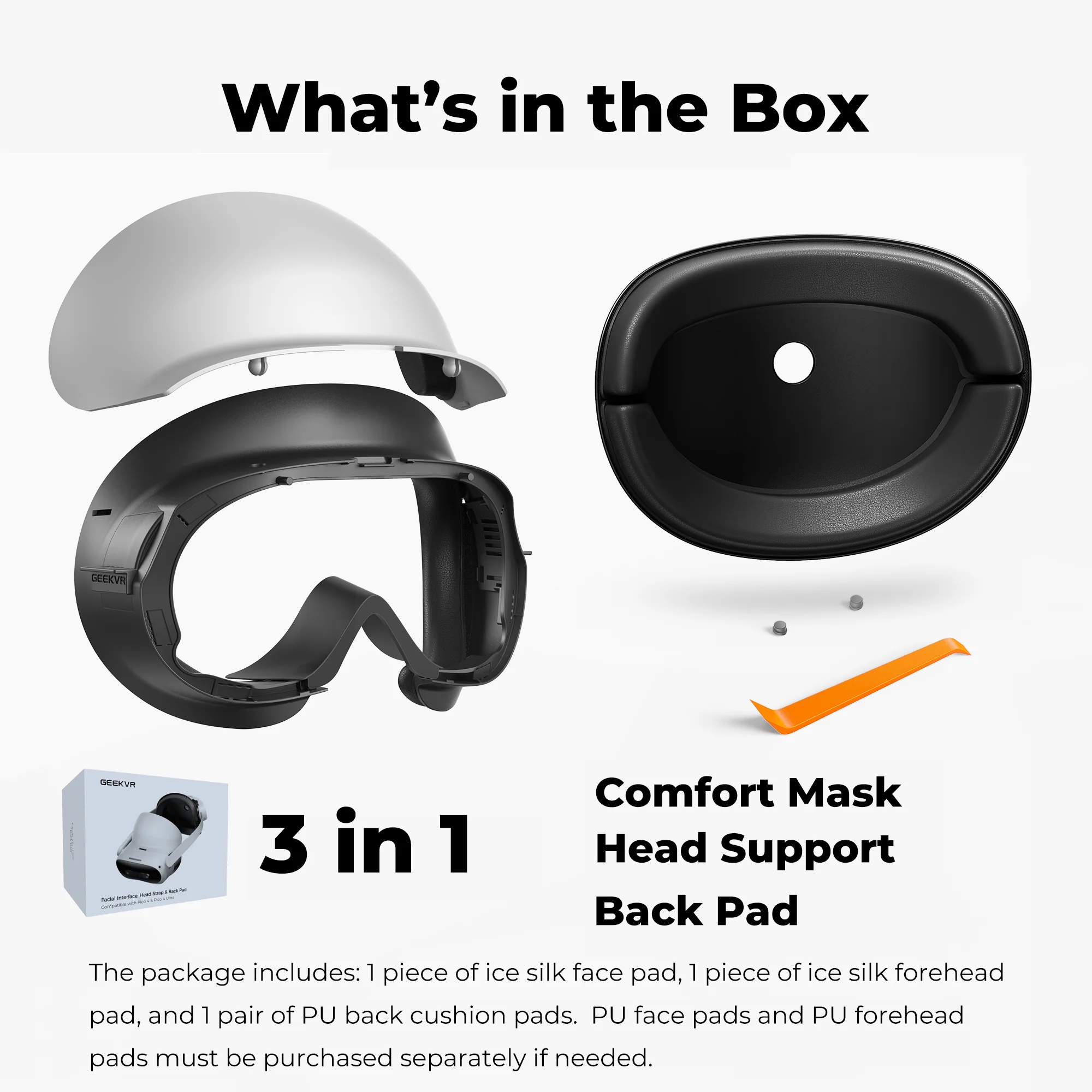 GEEKVR Face Cover Facial Interface Face Mask & Head Strap for Pico 4 Ultra, Comfortable Accessories for Pico 4 / Pro VR Headset