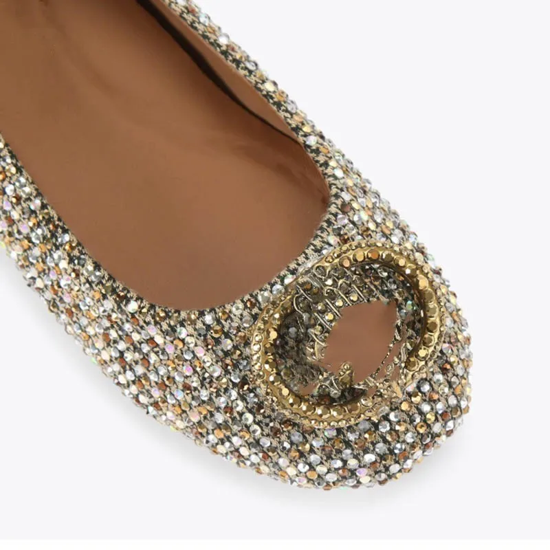 Luxury Full-diamond Shallow-cut Flats Flat Ballet Flats Women Commuter Bow Light - view 4