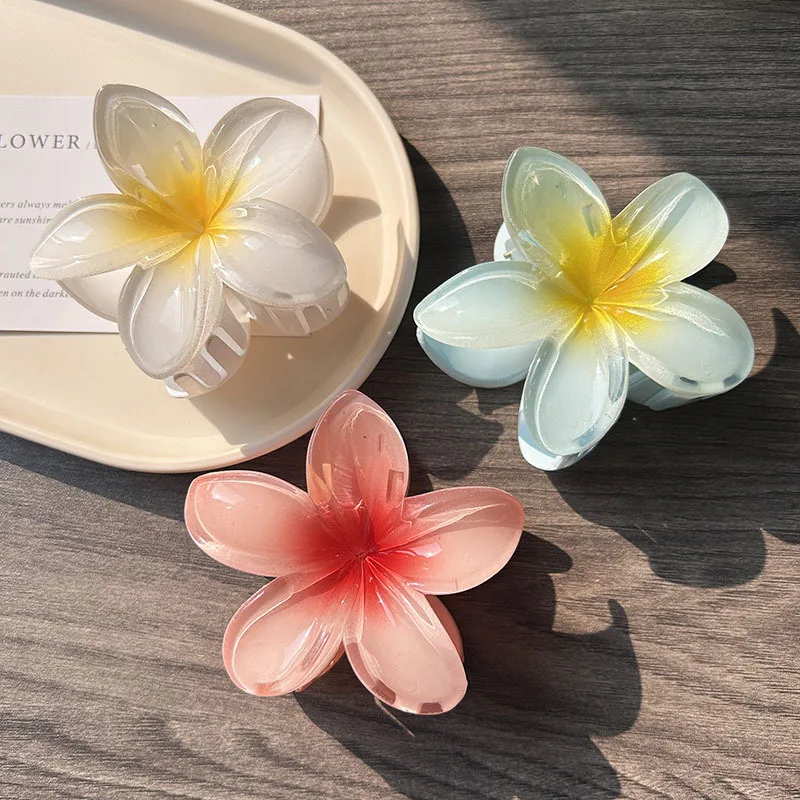 3pcs Boho Gradient Large Flower Acrylic Hair Clip For Women Sweet Hair Claw Crab Clamp Barrettes Hawaiian Headwear Accessories