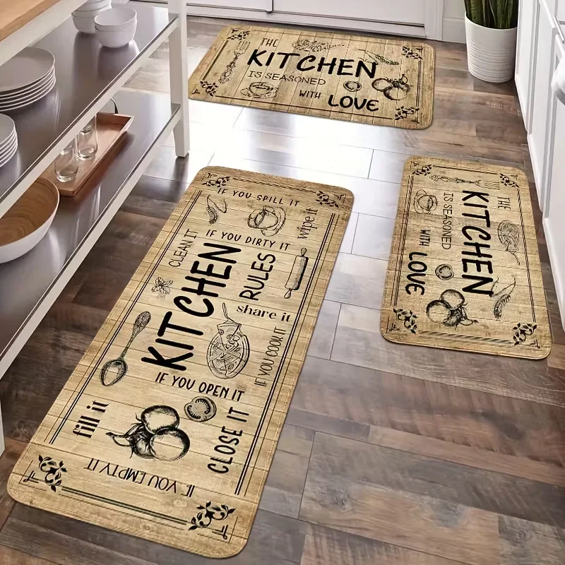 Retro-Küchenmatten mit braunem Holzmaserungsdruck, dekorative Teppiche, rutschfest, weicher Karpult für Schlafzimmer, Wohnzimmer, Esszimmer, Küche