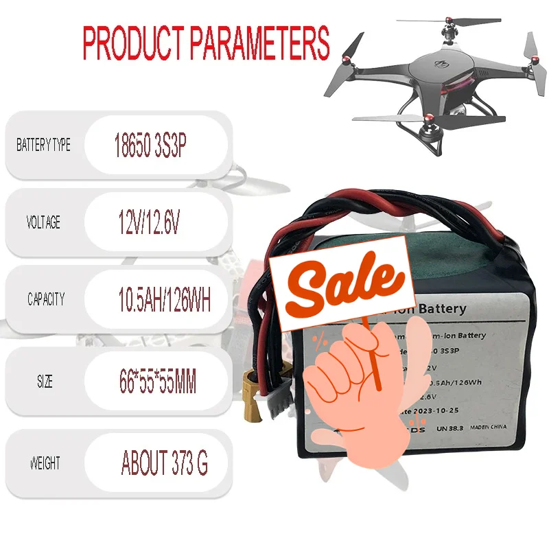 

12.6V Li-ion Battery for Various RC Airplane Quadrotor XH2.54-4P XT60 AIMJIN 3S3P 12V 10.5Ah High Capacity UAV Rechargeable