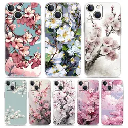 Cherry Blossom Tree Luxury Transparent Phone Case For iPhone 15 14 13 12 mini 11 Pro Max XS X XR SE 7 8 Plus Clear Cover
