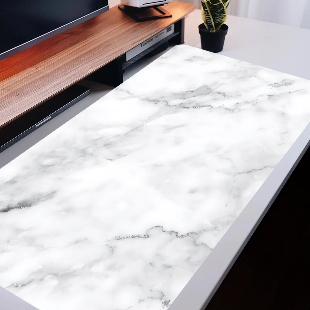 

Большой коврик для мыши с белым мраморным узором, настольный коврик Kawaii, коврик для мыши с нескользящей резиновой основой, настольный коврик с прошитыми краями для работы и дома