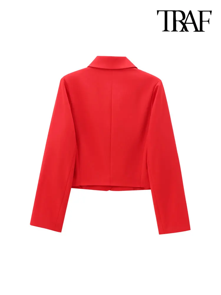 TRAF-Front Button Jacket for Women, Long Sleeve Coat, Lapel Collar, Female Outerwear, Chic Tops, Fashion