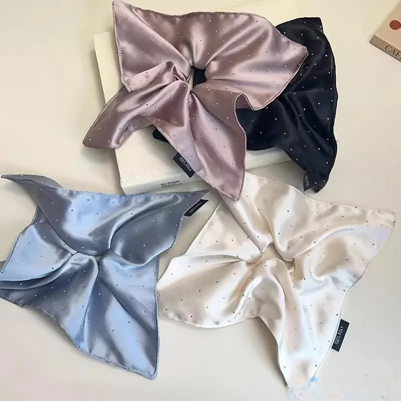 

Korean Sle Square Scarf Hair Ties Satin Star Pure Color Head Ropes Faionable Hair Accories Ele Hair Ba