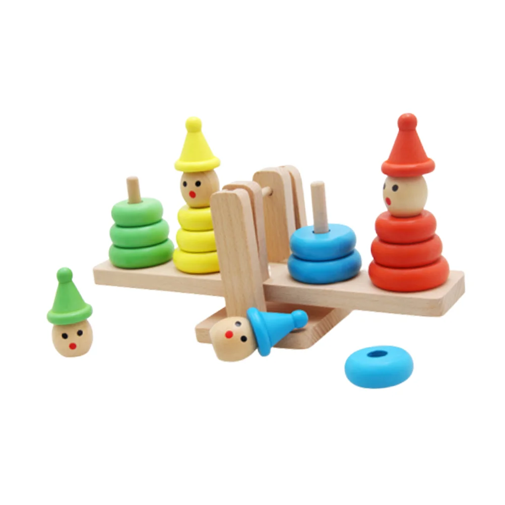 Juego de apilamiento de arcoíris creativo para niños, juguete circular, bloques de construcción, torre de payaso, juguetes educativos de bloques de equilibrio de madera