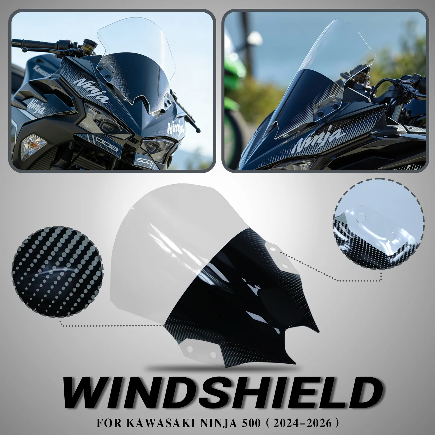 الزجاج الأمامي للدراجات النارية Kawasaki Ninja 500 Ninja500 SE فقاعة مزدوجة الزجاج الأمامي Ninja500 الزجاج الأمامي منحرف الرياح 24-25 #1