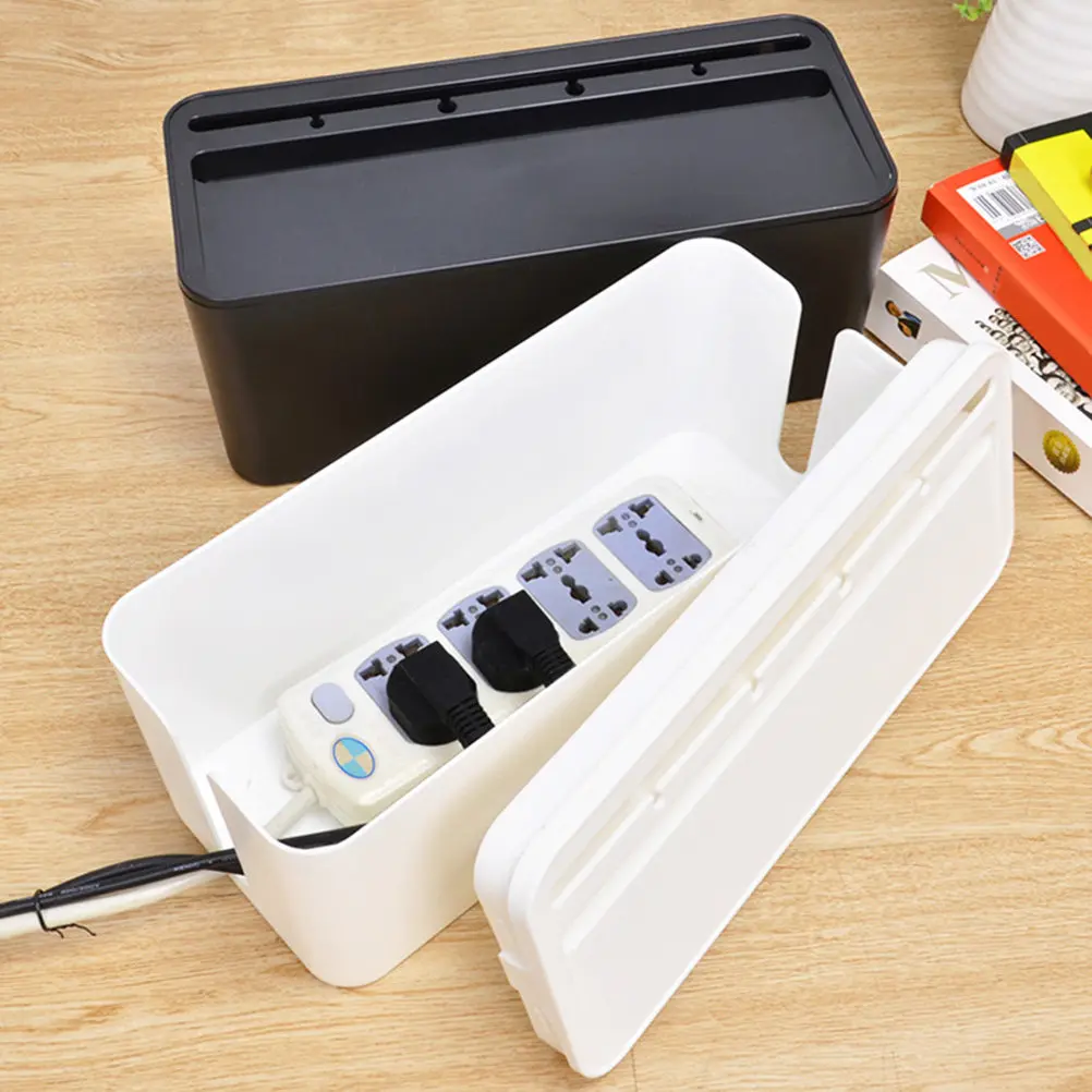 Black Medium Wire Storage Box Sturdy Plastic Cable Organizer Power Strip Charger Socket Protection Anti-Dust Household Wire