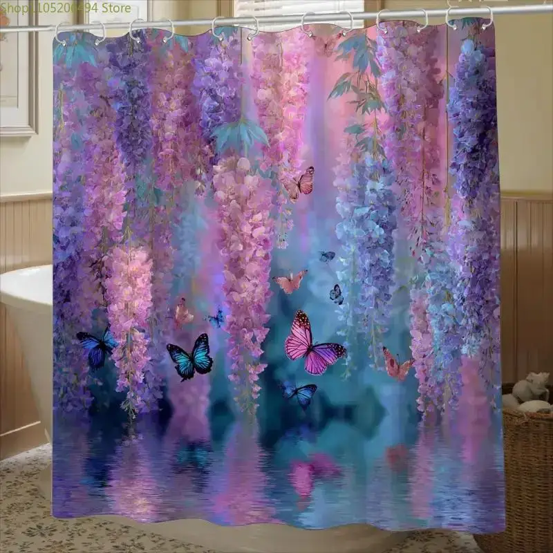 

1 шт. занавеска для душа, дизайн «Посещение сада бабочек», занавеска для душа «Фестиваль глицинии», в комплекте 12 крючков, 180*180 см