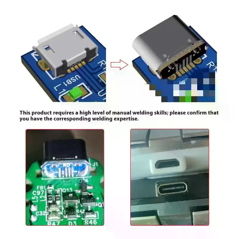 2-unit Set of DIY USB-C Female Connector Adapter for Soldering on PC Boards - SMD SMT 5Pin Type-C Socket