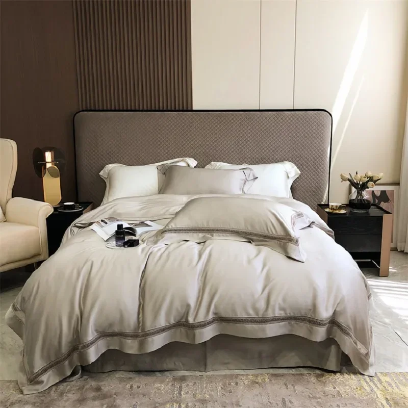 1000TC Egyptian Cotton Soft Cozy Bedding Set, Hollow Lace, Broad Side, Duvet Cover, Flat, Fitted Bed Sheet, Pillowcases, Luxury