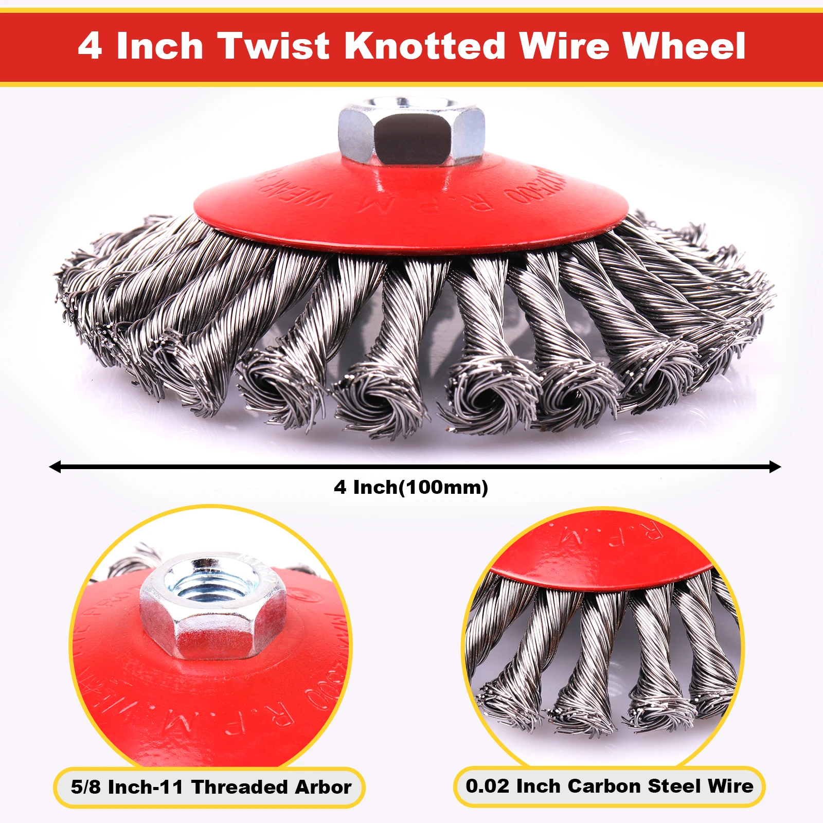 1pc Twisted Steel Wire Wheel Brush Strong Paint Remove Rotary Twist Knot Deburring 3inch/4inch/5inch For Metal Angle Grinder