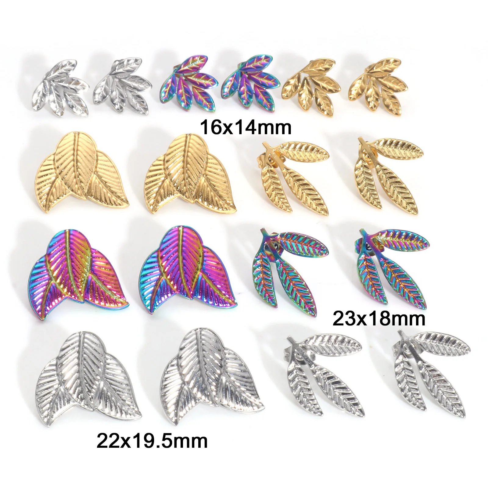 4PCs Leaves Earrings 304 Stainless Steel Flora Collection Ear Post Stud Earrings With Stoppers Post/ Wire Size: (21 gauge)