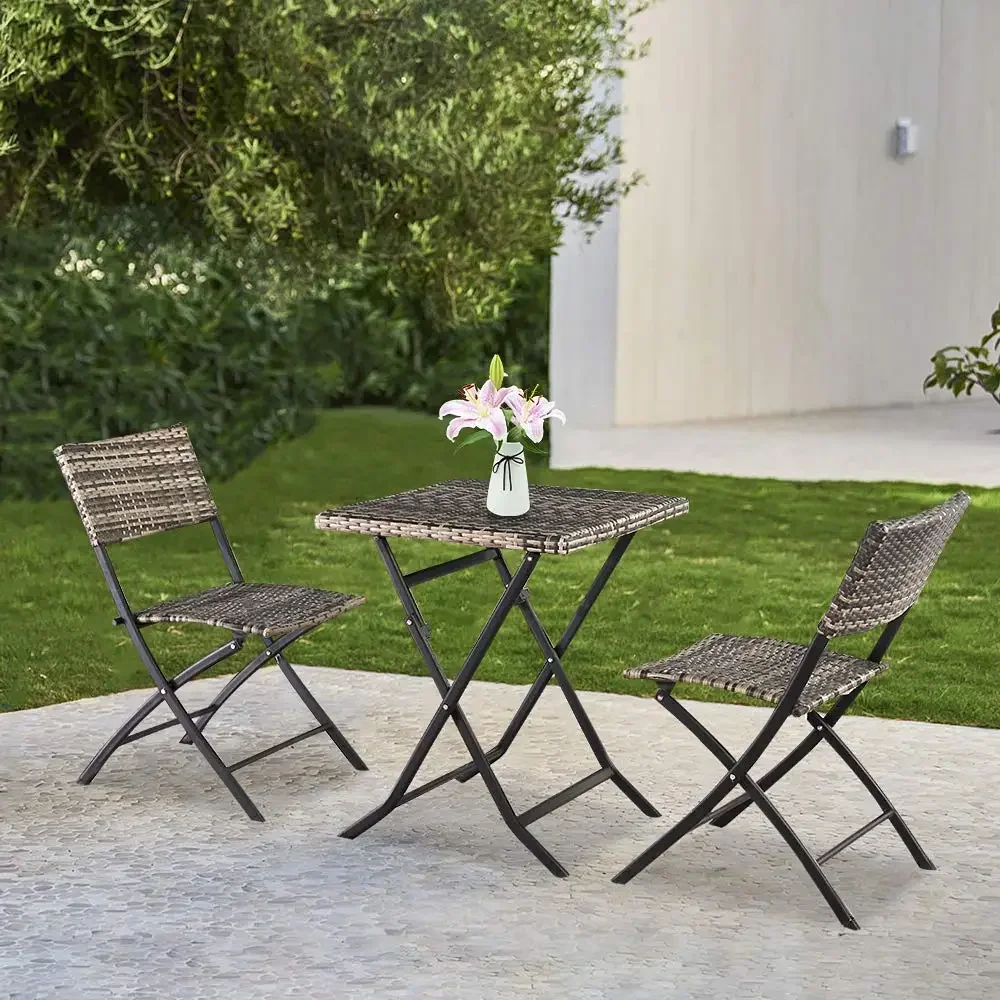 2026 Hot Sale Modern Style Hand Woven Rattan Sofa Outdoor Dining Wicker Folding Table Garden Patio Furniture Patio