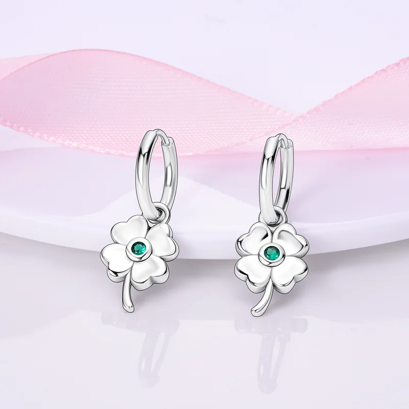Lucky Grass Series 925 Silver Hoop Earrings Love Four Leaf Clover Tassel Fit Hot Selling Drop Earrings For Women Party Wedding